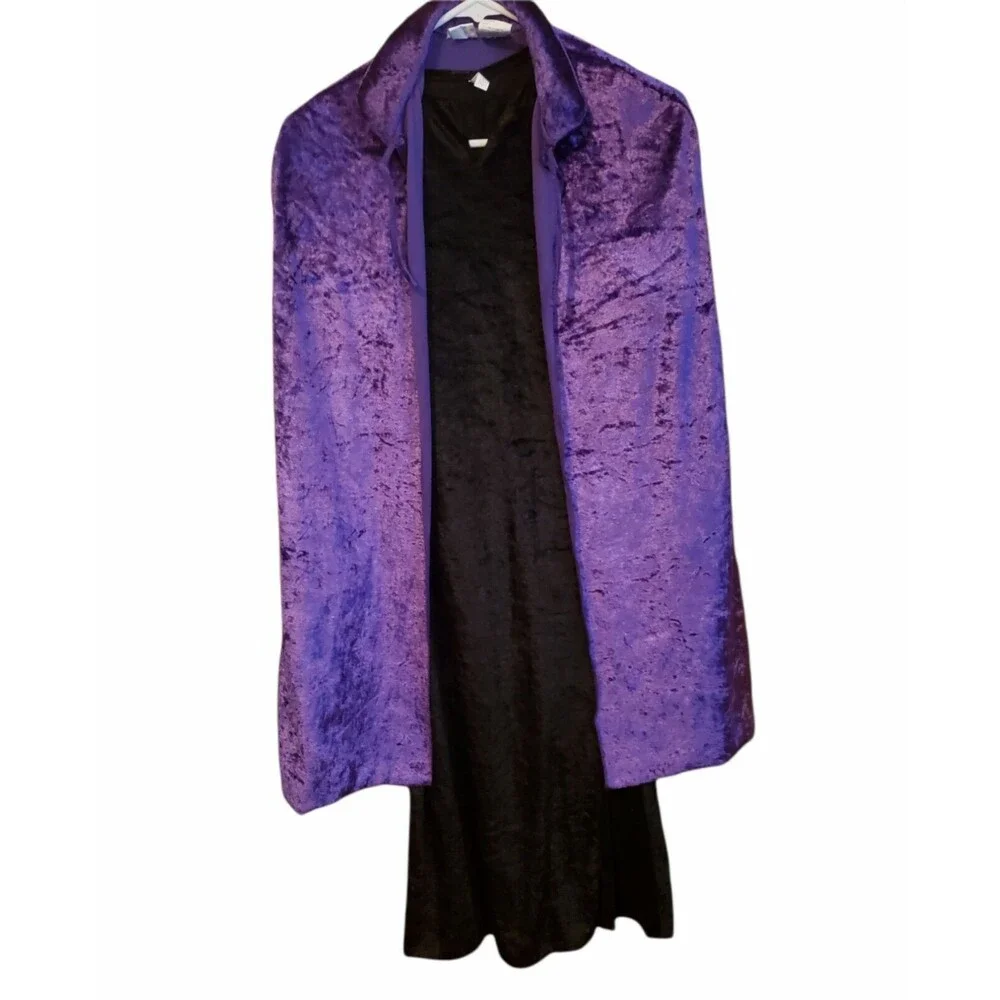 Witch Costume Velvet Purple Black Dress Cape Hat Child Standard Halloween